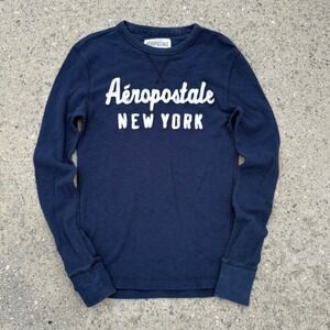 Y2K Aeropostale Womens XS Navy Blue Waffle Knit Thermal Long Sleeve Shirt